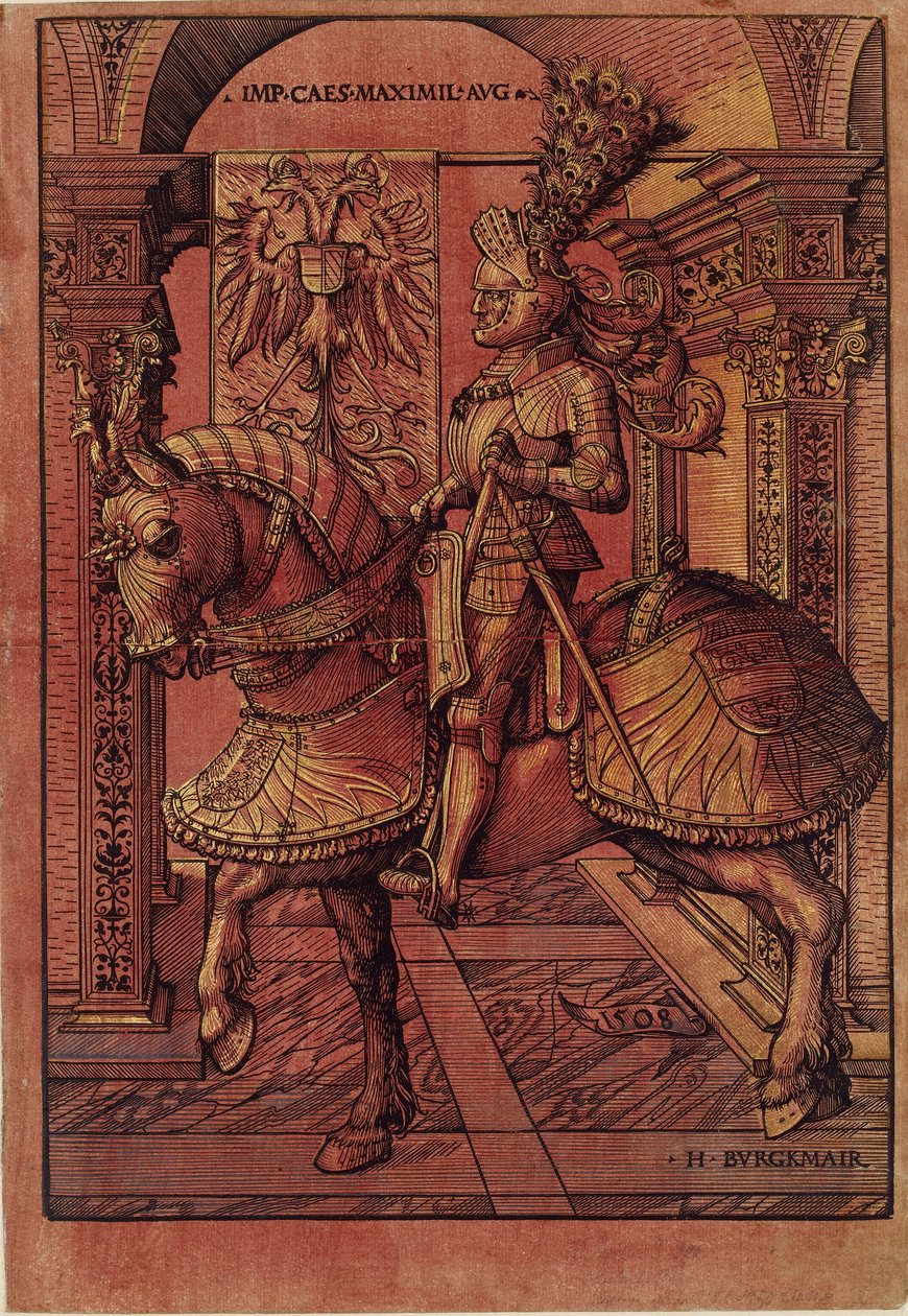 马克西米利安一世皇帝，武装在马背上，1508年 作者 老汉斯·伯格迈尔