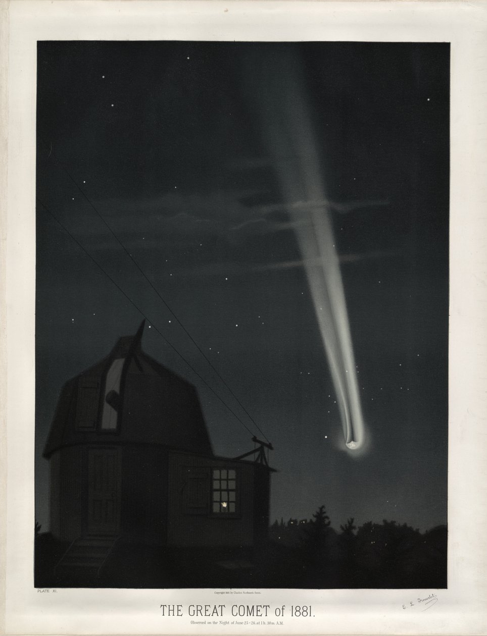 1881年的伟大彗星（彗星C - 1881 K1）。 6月25日至26日晚1点观察。 30米。 AM（来自The Trouvelot Astronomical Drawings 1881的Plate XI） 作者 ÉtienneLéopoldTrouvelot
