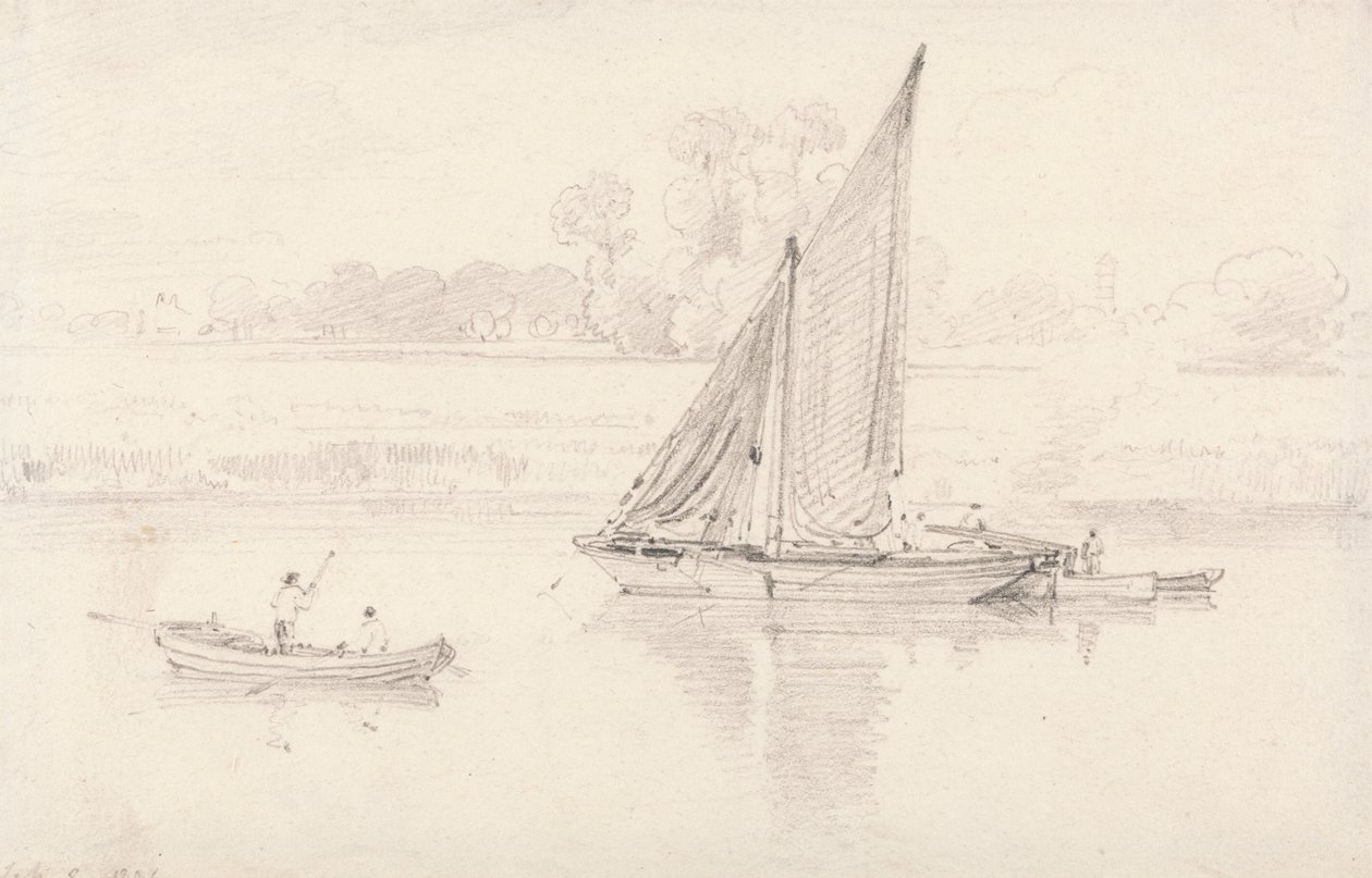 邱园的泰晤士河，1806 年 2 月 9 日 作者 不知名的艺术家，前身为 John Constable