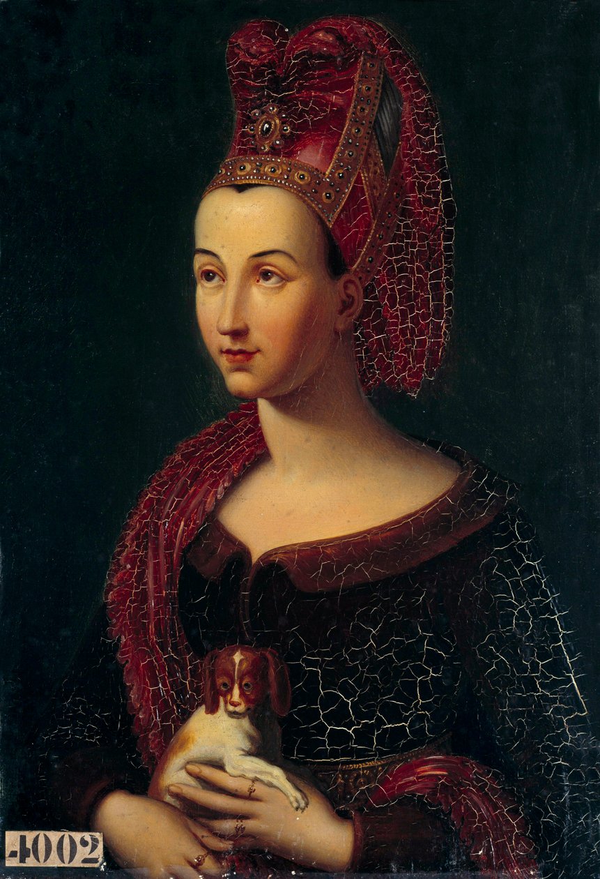 勃艮第公爵夫人佛兰德斯玛格丽特 (1350-1405) 的肖像 - 头戴 liripion - Vincent Nicolas Raverat (1801-1865) (ec.fr.) 绘画，十九世纪太阳。 0,43x0,3 m 作者 文森特·尼古拉斯·拉维拉特