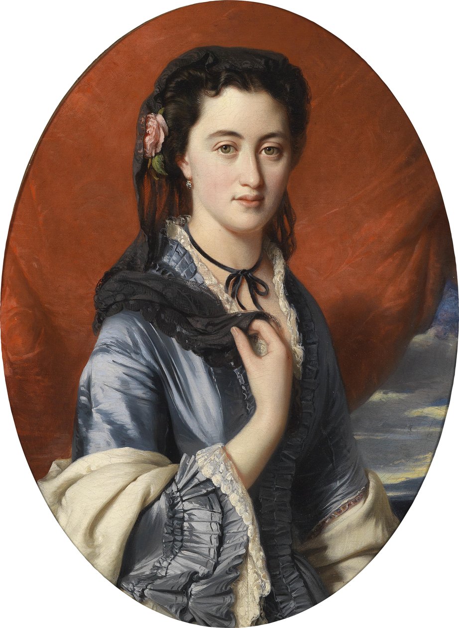 一位夫人的画象有玫瑰的在她的头发 作者 Franz Xaver Winterhalter车间