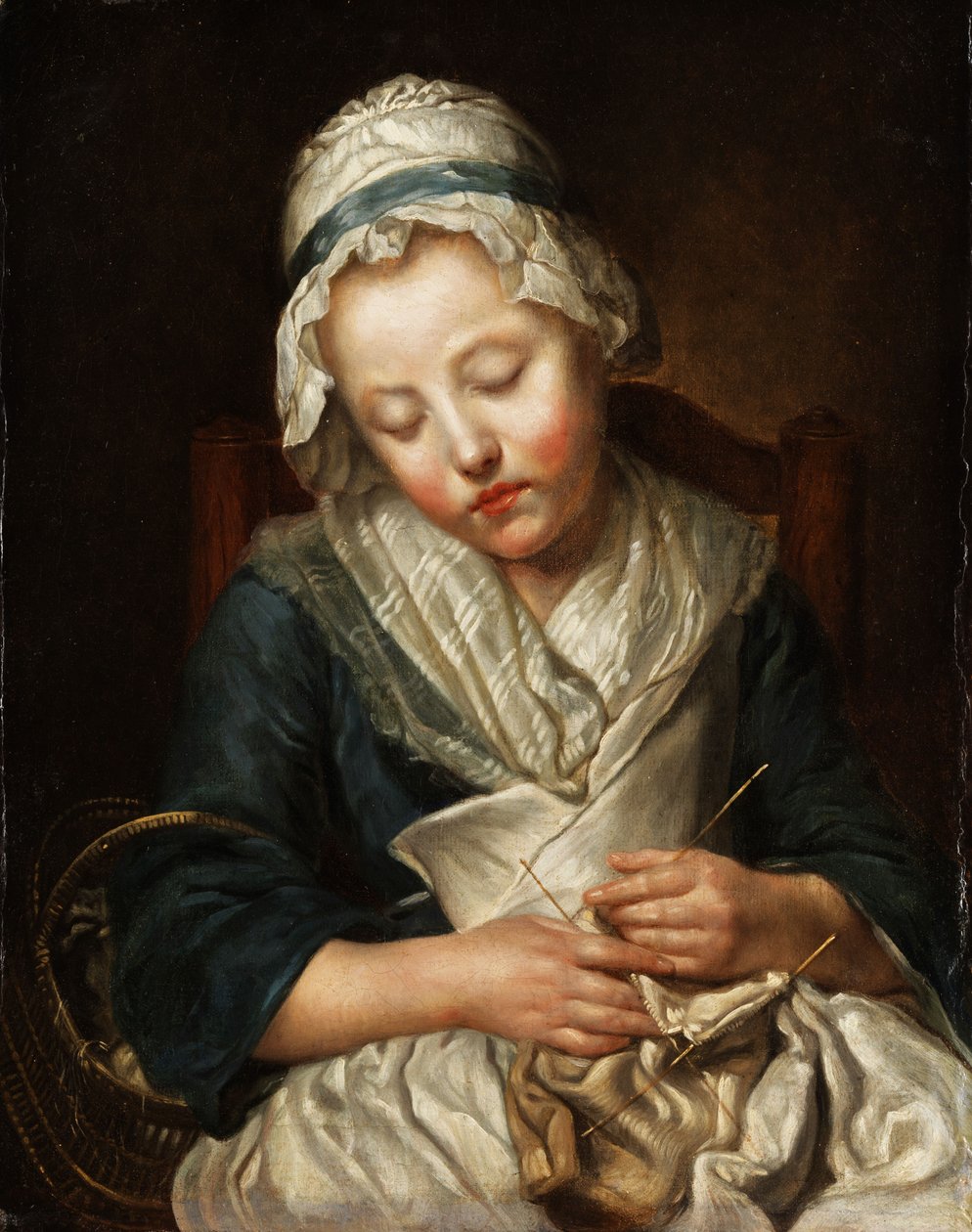 Tricoteuse endormie。 （女孩在编织时睡着了）。 作者 让·巴蒂斯特·格鲁兹（Jean Baptiste Greuze）讲习班