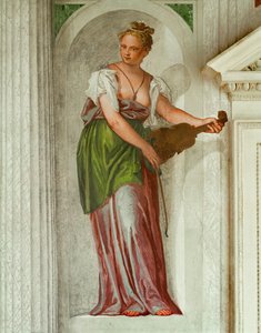 安德里亚-帕拉迪奥（Andrea Palladio）建造的巴巴罗别墅（Villa Barbaro）中的透视壁画，拉小提琴的年轻女子......（壁画