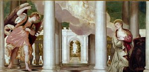 天使报喜。保罗-卡利亚里（Paolo Caliari）（又名保罗-维罗内塞）的画作（1528-1588）。 作者 委罗内塞