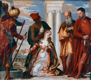 帕多瓦的圣贾斯汀圣贾斯汀的殉难被一剑刺穿。 Paolo Caliari dit Veronese (1528-1588) 的绘画