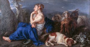 埃尔米尼娅在树干上写下她心爱的人的名字，弗朗西斯科·费尔南迪（Francesco Fernandi，又名“帝国”）（1679-1740 年）创作，布面油画，42x80 厘米 作者 (1679 1740) 帝国