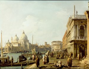 威尼斯：从Piazzetta看Santa Maria della Salute和大运河（铜质油画）。 作者 卡纳莱托