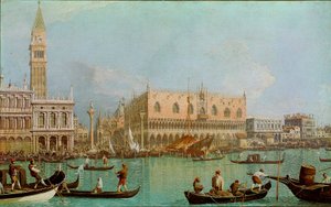 鼹鼠与圣马可盆地的公爵府（Il molo col Palazzo Ducale dal bacino di San Marco）。从运河上看到的威尼斯、总督府和圣马可广场。乔瓦尼-安东尼奥-卡纳尔（Giovanni Antonio Canal）（1697-1768）的画作。 作者 卡纳莱托