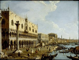 威尼斯：从Piazzetta看总督府和Riva degli Schiavoni，约1729年（铜板油画）。 作者 卡纳莱托