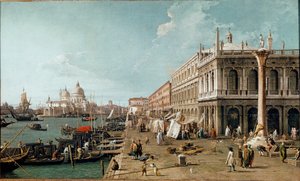 莫洛（Molo），马尔比亚纳图书馆（Biblioteca Marciana）和圣西奥多（St.Theodore）专栏的景色，威尼斯 作者 卡纳莱托