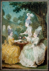 蒙台松、克雷斯特和大马士革的女士们正在创作 Louis carrogis dit Carmontelle (1717-1806) 1773 年的水彩画。巴黎，卡纳瓦莱博物馆 作者 卡蒙泰尔