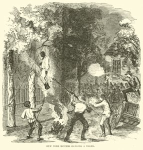 1863年7月，纽约骚乱者吊死一个黑人（雕刻）。