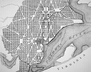 华盛顿市1793年的原始规划图（雕刻）。