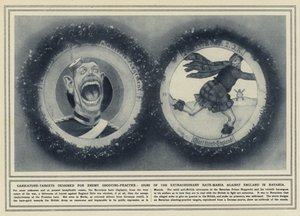 为敌方射击训练而设计的漫画靶，是巴伐利亚对英格兰异常仇恨狂热的标志（黑白照片） 作者 （之后）英国摄影师