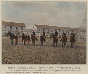 Ecole du Cavalier a Cheval, Monter a Cheval et Mettre Pied a Terre (coloured photo) 作者 （之后）法国摄影师