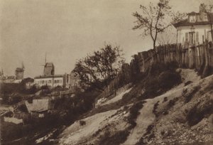 1860年左右，蒙马特的花园和布洛特-芬的磨坊（黑白照片）。 作者 （之后）法国摄影师