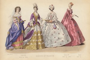 法国的时尚：路易十四 1668 年至 1694 年；路易十五 1720 年至 1760 年；路易 1720 年至（彩色版画） 作者 （之后）法国学校