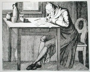 加斯帕德-拉瓦特（1741-1801）在他的书房里，他的《通过物理学了解人类的艺术》中的一幅插图副本，巴黎1820年，用于19世纪末出版的《魔法史》（雕刻）。 作者 （之后）法国学校