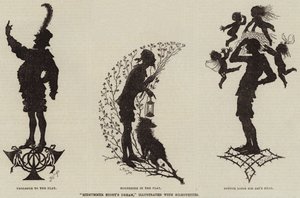 "仲夏夜之梦"，配有剪影的插图（雕刻）。 作者 （之后）德国学校