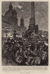 罗马的第十二夜，La Befana 游行（版画） 作者 （之后）意大利学校