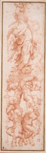 拱顶肋骨的怪异装饰（白纸上的红色粉笔）。 作者 (c.1489-1534) 科雷焦