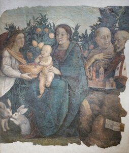 与圣弗朗西斯和基里努斯在一起的圣母子，又称 "利莫尼圣母"（Madonna dei limoni）。 作者 (c.1489-1534) 科雷焦