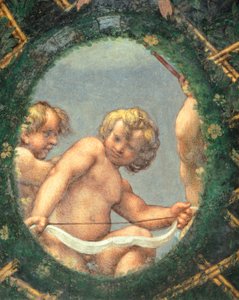 与小天使一起欢呼，安东尼奥·阿莱格里·达·科雷焦（Antonio Allegri Da Correggio，1489-1534 年）的壁画，意大利帕尔马圣保罗修道院的阿贝斯房间 作者 (c.1489-1534) 科雷焦