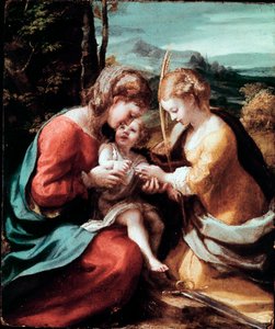 亚历山大的圣凯瑟琳的神秘婚姻安东尼奥·阿莱格里（Antonio Allegri）（被称为 Correggio 或 The Correge 1489-1534）约 1520 年作画。 太阳。 28,5x23,5 厘米那不勒斯卡波迪蒙特博物馆