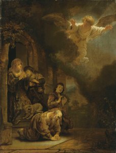 大天使拉斐尔（Raphael）离开托比特（Tobit）和他的家人（面板上的油）