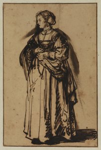 艺术家的妻子萨斯基亚站着，手里拿着鲜花 作者 伦勃朗·哈门斯 (Rembrandt Harmensz) 的工作室。范赖恩