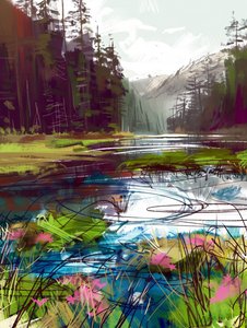 美丽的山林风景，湖泊旁的客厅装饰 作者 法赫塔利·阿卜杜勒拉希姆