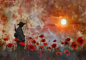 罂粟花田中的士兵剪影 作者 法赫塔利·阿卜杜勒拉希姆