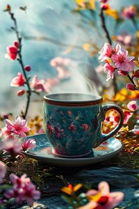 超现实的咖啡杯，内衬鲜花的现代墙面艺术装饰 作者 法赫塔利·阿卜杜勒拉希姆