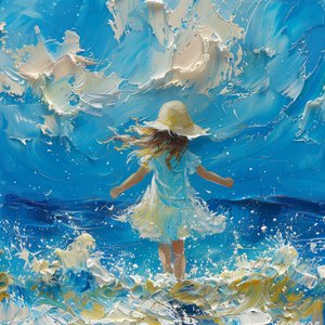 抽象画：海风吹拂下的可爱小女孩 帆布印画 作者 法赫塔利·阿卜杜勒拉希姆