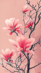 亚洲粉色花朵数字绘画海报，用于卧室墙面装饰 作者 法赫塔利·阿卜杜勒拉希姆