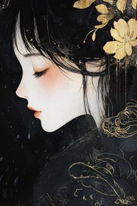 黑漆描金金箔，美丽女孩 作者 法赫塔利·阿卜杜勒拉希姆