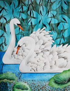 天鹅家族 作者 玛丽的水彩画