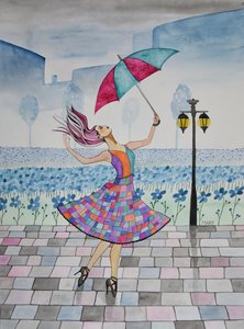她在雨中起舞 作者 玛丽的水彩画