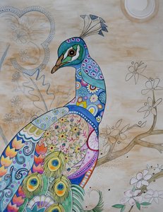 骄傲的孔雀 作者 玛丽的水彩画