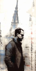 一个人走在巴黎的画作，墙面装饰，你一定会喜欢，艺术印刷品 作者 法赫塔利·阿卜杜勒拉希姆