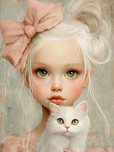 有猫的小女孩 , 墙面装饰 | 按需打印 作者 法赫塔利·阿卜杜勒拉希姆