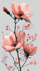 粉色和灰色线条素描，花卉极简墙面家居装饰 | 按需打印 作者 法赫塔利·阿卜杜勒拉希姆