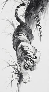 森林中的豹子, 素描, 日本艺术, 帆布定制版画 作者 法赫塔利·阿卜杜勒拉希姆