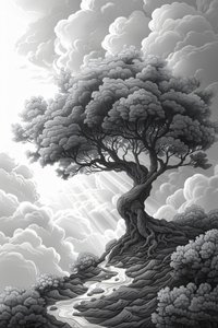 雄伟的岩层、天然门户、戏剧性的风暴和树木、带框墙面装饰、 作者 法赫塔利·阿卜杜勒拉希姆