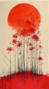 红花夕照画，立式墙面装饰出售 作者 法赫塔利·阿卜杜勒拉希姆