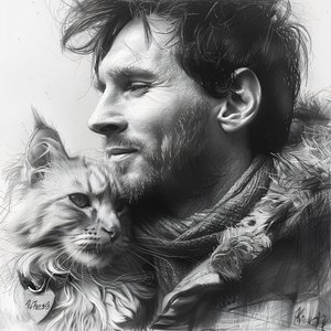 与梅西足球运动员在一起的猫咪, 现代墙面装饰 | 按需打印 作者 法赫塔利·阿卜杜勒拉希姆