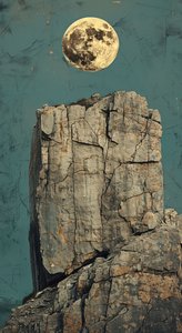 岩石上的黄月亮, 美国沙漠岩石山景观 作者 法赫塔利·阿卜杜勒拉希姆