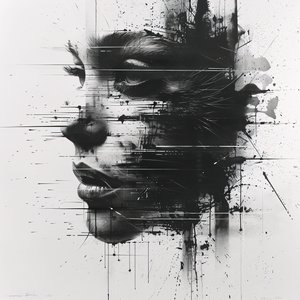 黑白极简主义女性面部素描的放大肖像 作者 法赫塔利·阿卜杜勒拉希姆