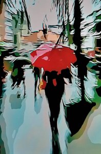红色城市雨伞