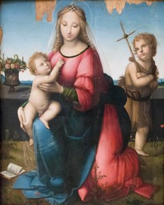 圣母子与小圣约翰》，Andrea Piccinelli，又名 il Brescianino（木板油画） 作者 A. (1485 c.1525) 皮奇内利
